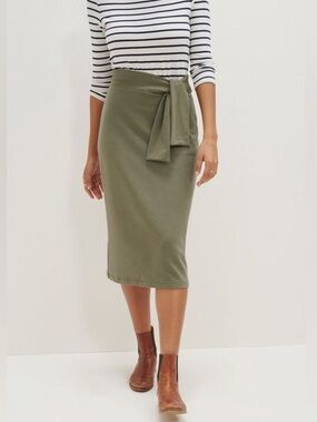 Amour Vert Aria reverie olive green jersey midi skirt size XS